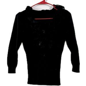 Tracy M Black ruffle detail zip up Sweatshirt
